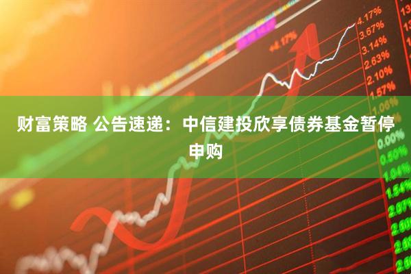 财富策略 公告速递：中信建投欣享债券基金暂停申购
