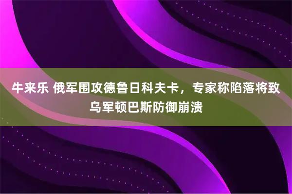牛来乐 俄军围攻德鲁日科夫卡，专家称陷落将致乌军顿巴斯防御崩溃